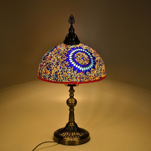 Künstlerische Marokkanische Mosaikglas-Tischlampe mit Bronzefuß, Größe 59cm, mehrfarbig image number 1