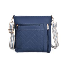 Crossbody-Tasche mit Steppmuster und Schultergurt, 3 Reißverschlussfächer, 21x13x7,5cm, Blau