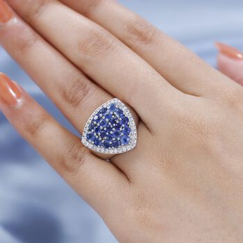 Kaschmir Kyanit und Zirkon Ring, 925 Silber platiniert, ca. 3.92 ct