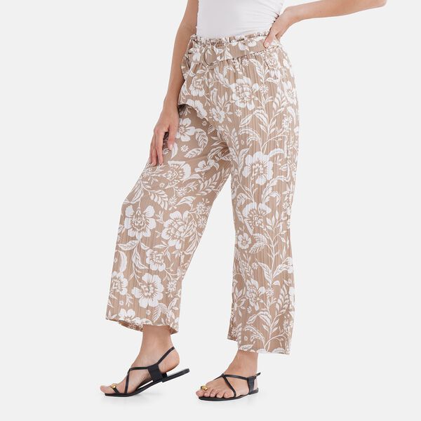 Weit geschnittene Hose mit Blumenprint, High-Waist-Design, elastischer Bund, mit Seitentaschen, elastisch und bequem, Einheitsgröße, Länge 99 cm, Beige image number 3