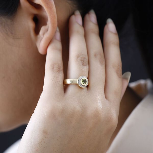 Nat&uuml;rlicher AA Calabar-Turmalin, Wei&szlig;er Zirkon Ring, 925 Silber Gelbgold Vermeil (Gr&ouml;&szlig;e 17.00) ca. 0.84 ct image number 3