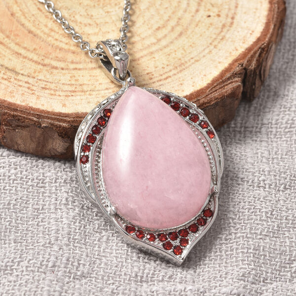 Rosenquarz und weißer Kristall-Anhänger mit Kette, 50 cm, Edelstahl ca. 17,40 ct image number 1