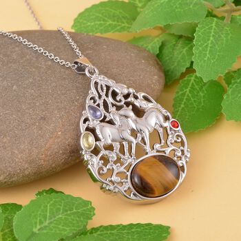 Gelbes Tigerauge, gelber Zirkonia Anh&auml;nger mit Kette, 316L Edelstahl