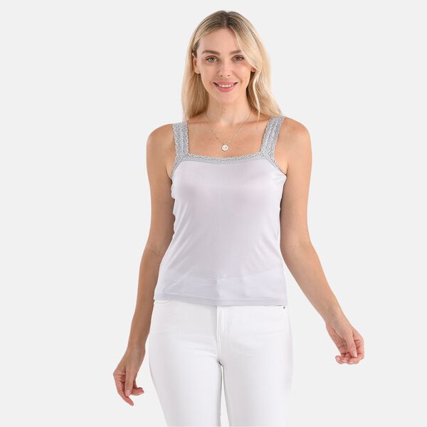 Seidentop mit Spitzenbesatz am Ausschnitt mit Maulbeerenseide, Größe L, 43x58cm, Grau image number 3