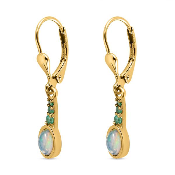 Natürliche, äthiopische Welo Opal, Kagem Sambische Smaragd-Ohrringe, 925 Silber vergoldet ca. 0.99 ct image number 4