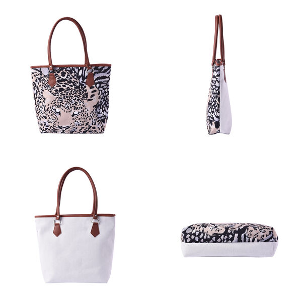 Klassische Handtasche mit naturfreundlichem Kunstleder-Griff, Leopard-Muster image number 2
