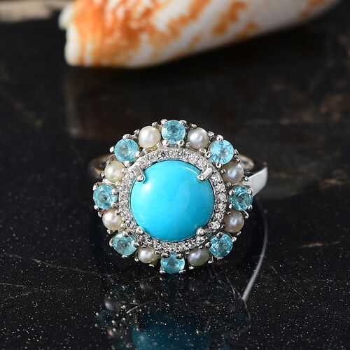 D'Joy AA Sleeping Beauty Türkis, Süßwasser Perle Ring 925 Silber rhodiniert (Größe 17.00) image number 1