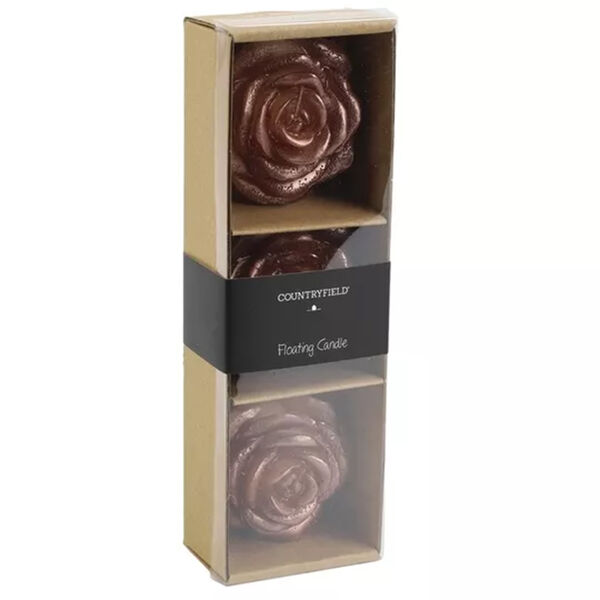 3-teiliges Schwimmkerzen-Set von Countryfield, Bl&uuml;tenform, gold image number 0