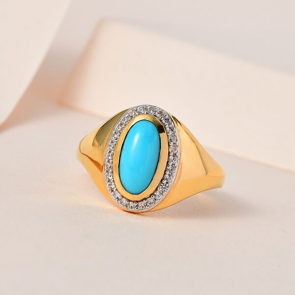 Amerikanischer, natürlicher Sleeping Beauty Türkis und Zirkon-Ring - 1,30 ct. image number 2