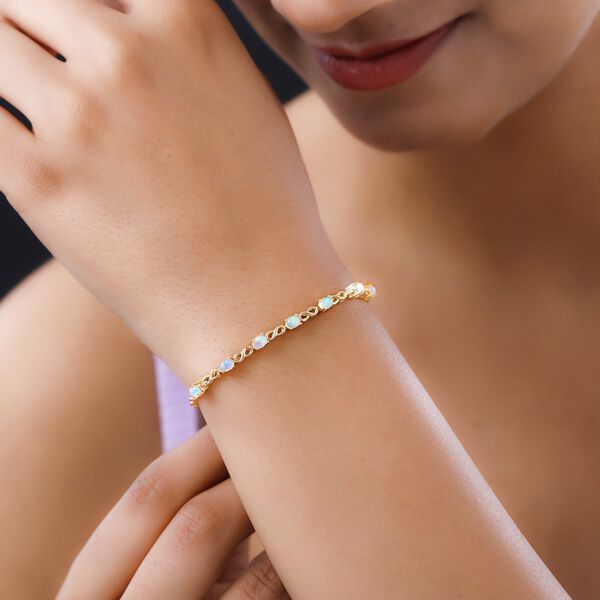 Natürliches, äthiopisches Welo Opal Armband, ca. 19 cm, 925 Silber vergoldet, ca. 0.81 ct image number 3