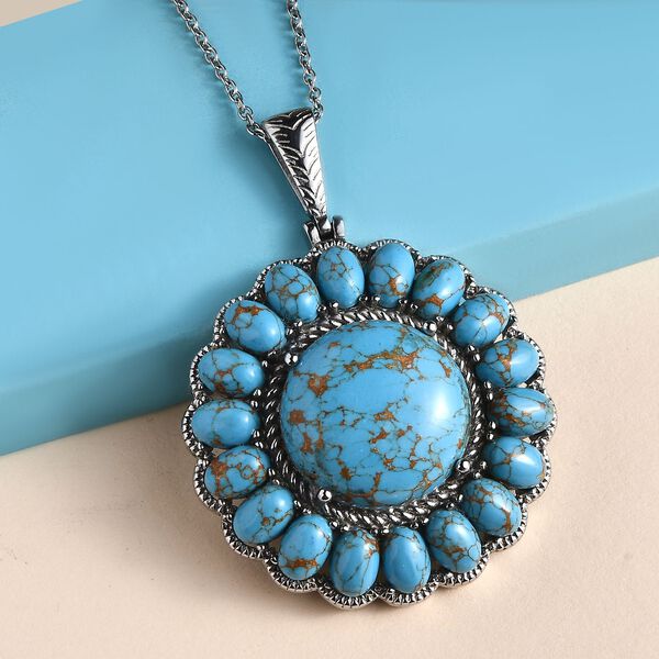 Blauer Türkis Anhänger mit Kette, Edelstahl ca. 33.75 ct image number 2