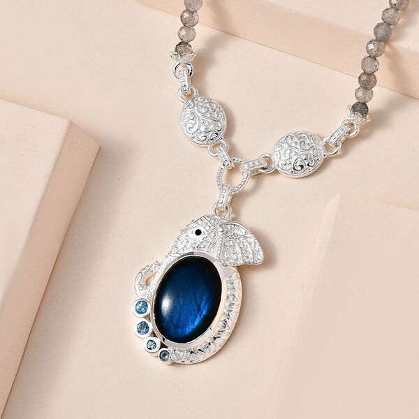 AAA Labradorit, blaue Topas und schwarze Spinell 45cm Halskette - 60,22 ct. image number 2