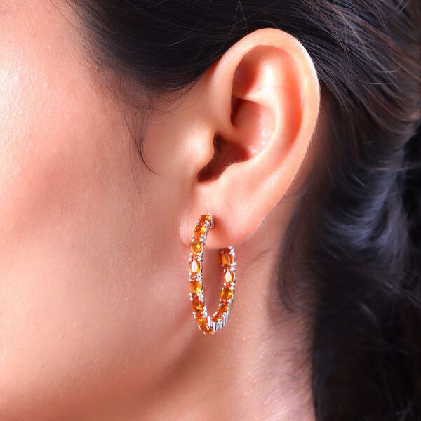 Salamanca Feueropal-Creolen, 925 Silber platiniert, ca. 4.09 ct image number 3