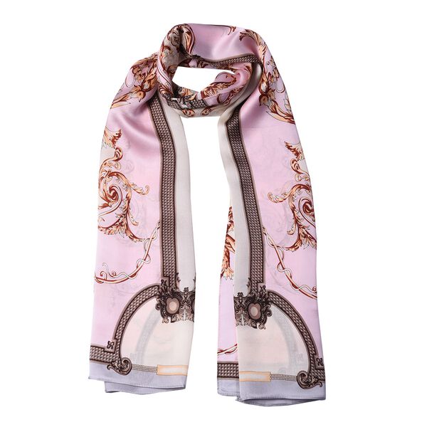 LA MAREY: Bedruckter Schal aus 100 % Maulbeerseide, Schnörkelmuster, inkl. Geschenkbox, Rosa-Gold image number 8