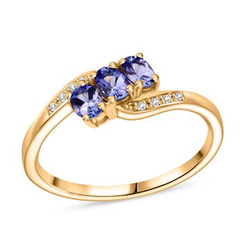 Tansanit, Wei&szlig;er Zirkon Ring 925 Silber vergoldet (Gr&ouml;&szlig;e 20.00) ca. 0.61 ct