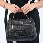 Luxus echte Leder Crossbody Tasche mit Kroko-Prägung, Schwarz image number 2