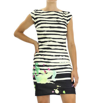 DESIGUAL, Strickkleid Kurzarm, Inked Impression Print, Schwarz und Ivory, Gr&ouml;&szlig;e 38