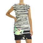 DESIGUAL, Strickkleid Kurzarm, Inked Impression Print, Schwarz und Ivory, Größe 38