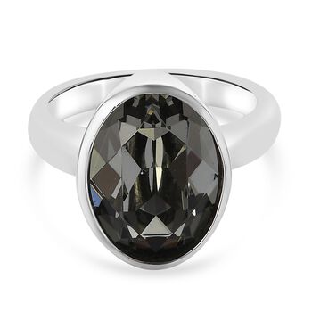 LUSTRO STELLA &Ouml;sterreichischer Schwarzer Diamant Kristall Solit&auml;r Ring Edelstahl (Gr&ouml;&szlig;e 16.00)