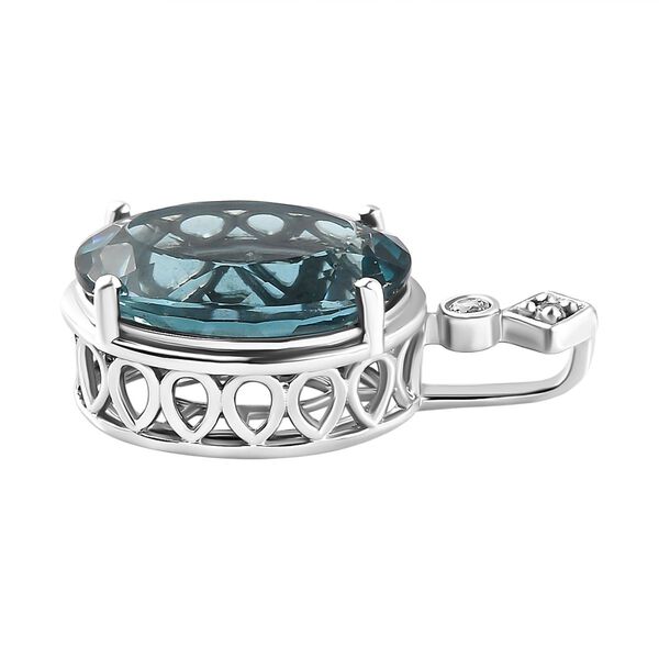AAA Blaugr&uuml;ner Fluorit und wei&szlig;er Zirkon-Anh&auml;nger, 925 Silber platiniert ca. 14.91 ct image number 4