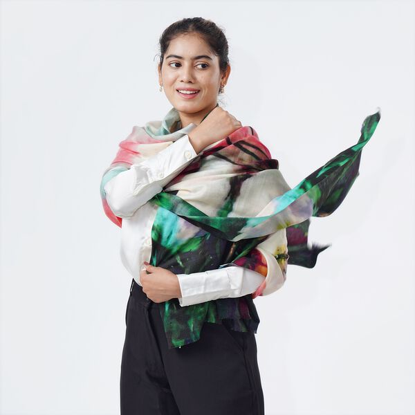 LA MAREY Schal aus 100% Premium-Kaschmir mit Digitaldruck, 70x200cm, wei&szlig;e Glockenblumen image number 6