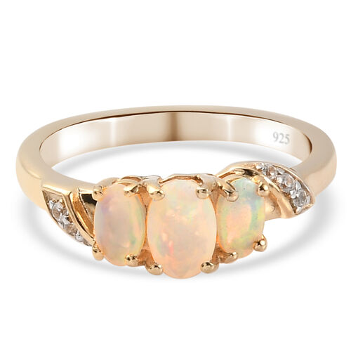 Natürlicher Äthiopischer Opal und Zirkon 3 Stein Ring 925 Silber vergoldet  ca. 0,58 ct image number 0