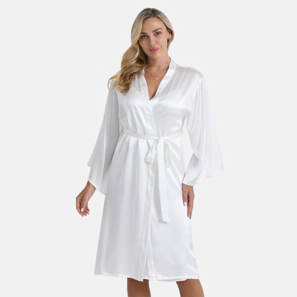 LA MAREY Kimono mit G&uuml;rtel aus 100% Maulbeerseide, Elfenbeinfarben, Einheitsgr&ouml;&szlig;e image number 0