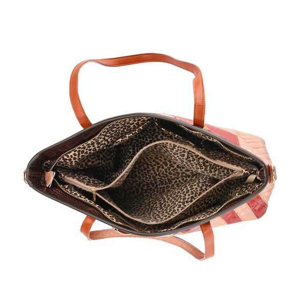 "Chaos by Elsie Genuine Leather Tote bag with RFID Color:red with grey  Embossed crocdile shining rhomboid pattern Size:30*14*27cm           Wall: Genuine Leather Lining: Polyester                Exterior:zipped-2, Interior:zipped-2 , slip-2 image number 6