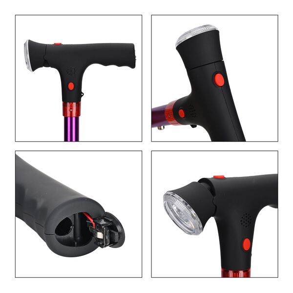 Faltbarer Smart-Gehstock mit LED Licht und Alarm, Belastbarkeit 113 KG, Lila, Ben&ouml;tigt 2xAAA-Batterien (nicht im Lieferumfang enthalten) image number 6