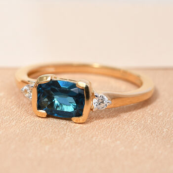 London Blau Topas und Zirkon Ring 925 Silber vergoldet