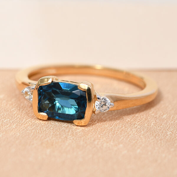 London Blau Topas und Zirkon Ring 925 Silber vergoldet image number 2