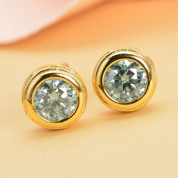 Blaue Moissanit-Ohrringe, 925 Silber vergoldet ca. 0,83 ct image number 2