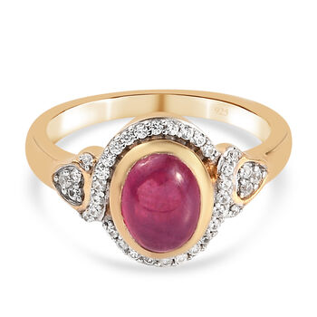 Fissure gef&uuml;llt Rubin und Zirkon Ring 925 Silber vergoldet (Gr&ouml;&szlig;e 16.00) ca. 2,11 ct