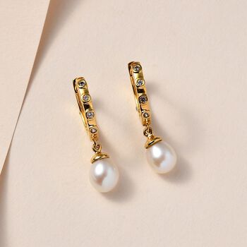 S&uuml;&szlig;wasserperle und Zirkon Ohrringe - 0,16 ct.