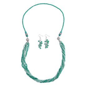 2er Set - grün Kristall, Weißer Kristall Halskette und Ohrringe 0.05 ct