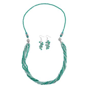 2er Set - gr&uuml;n Kristall, Wei&szlig;er Kristall Halskette und Ohrringe