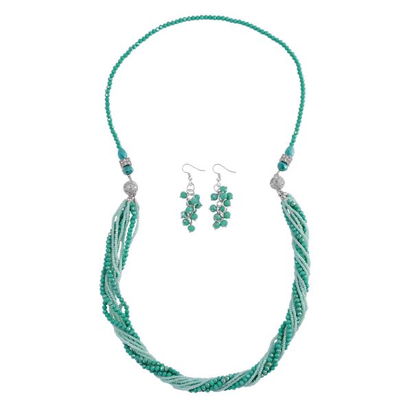 2er Set - grün Kristall, Weißer Kristall Halskette und Ohrringe 0.05 ct image number 0