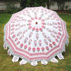 Sonnenschirm aus 100% Baumwolle mit Blockdruck, Blumen-Muster, Weiß-Rosa  image number 3