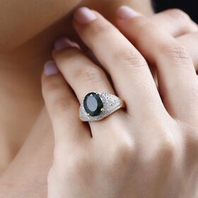 AA Natürlicher Chromdiopsid, Weißer Zirkon Ring, 925 Silber Gelbgold Vermeil (Größe 17.00), ca. 4.77 ct