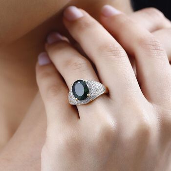 AA Nat&uuml;rlicher Chromdiopsid, Wei&szlig;er Zirkon Ring, 925 Silber Gelbgold Vermeil (Gr&ouml;&szlig;e 17.00), ca. 4.77 ct