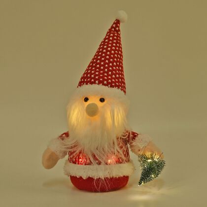 Weihnachtsmann mit LED lichter und Tannenbaum, 25 cm, 3AAA (nicht inkl.), Rot