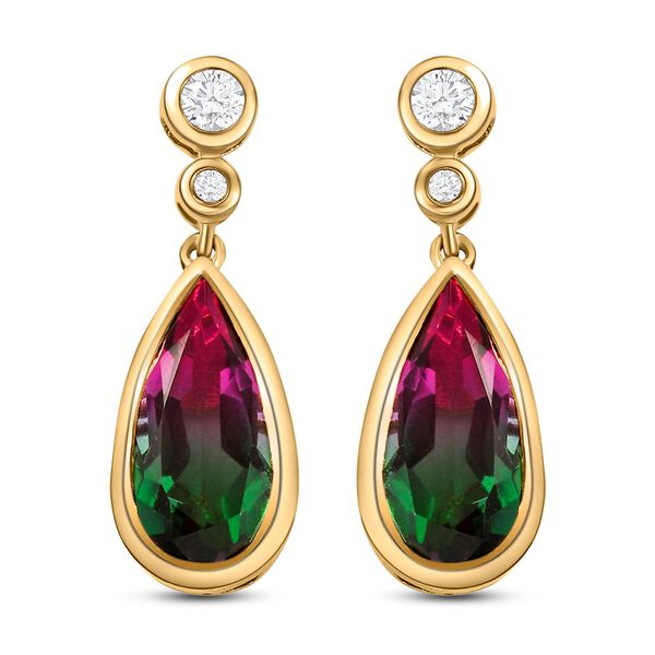 Wassermelonen-Quarz-Triplett und wei&szlig;e Zirkon-Ohrringe, 925 Silber vergoldet ca. 6.50 ct