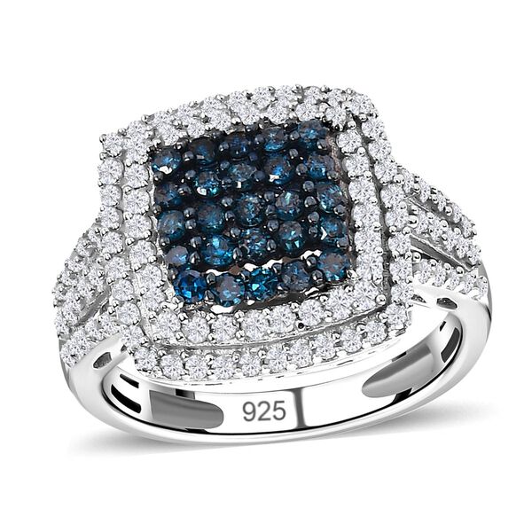 Blauer und wei&szlig;er Diamant Ring, 925 Silber platiniert (Gr&ouml;&szlig;e 16.00) ca. 1.00 ct image number 3