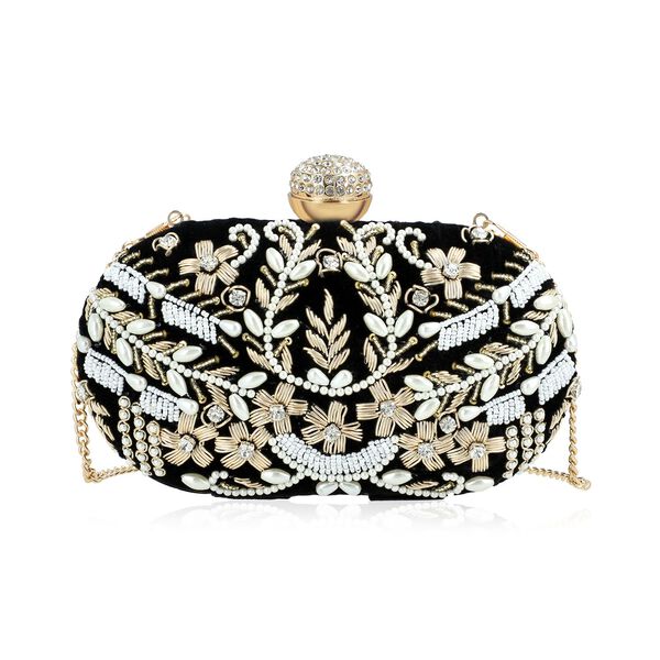 Clutch Baumwolle, handbestickt, 20 x 12.5 cm, Schwarz image number 0