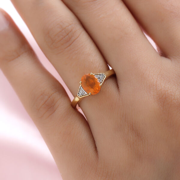 Feuer opal und Zirkon Ring 925 Silber vergoldet image number 3