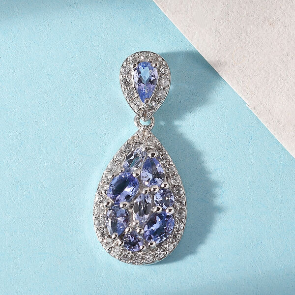 Tansanit und wei&szlig;er Zirkon-Anh&auml;nger, 925 Silber platiniert ca. 1,42 ct image number 3