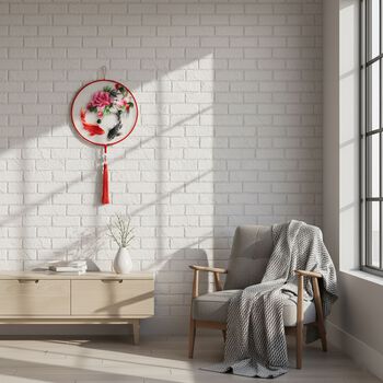 LIVMORE Doppelseitige Stickerei Seidenwanddekoration mit Jadequaste, 20cm, Fisch- und Blumenmuster