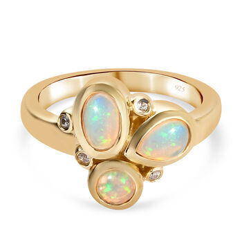 Nat&uuml;rlicher &Auml;thiopischer Opal und Zirkon Ring 925 Silber vergoldet (Gr&ouml;&szlig;e 16.00) ca. 0,84 ct