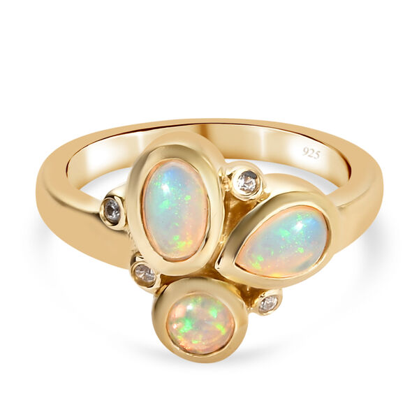 Nat&uuml;rlicher &Auml;thiopischer Opal und Zirkon Ring 925 Silber vergoldet  ca. 0,84 ct