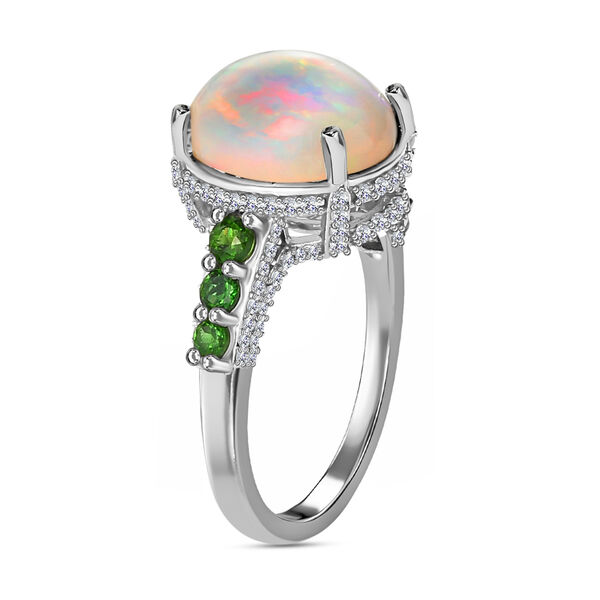 Nat&uuml;rlicher, &auml;thiopischer Opal, Chromdiopsid und Zirkon-Ring - 4,64 ct. image number 6